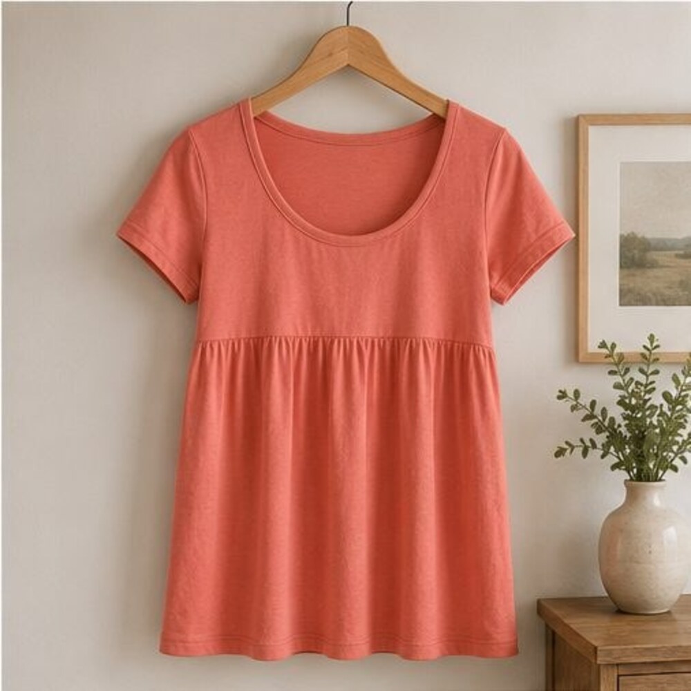 Coral Scoop Neck Babydoll Top